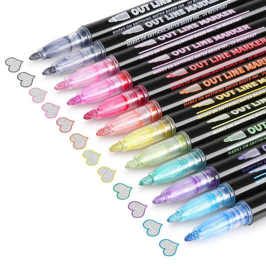 Outline Metallic Marker Pens, Perfect for Birthday Greeting, Drawing, Scrapbooks, Posters, Rock Paintings, DIY Art Crafts - Tuno Toys
