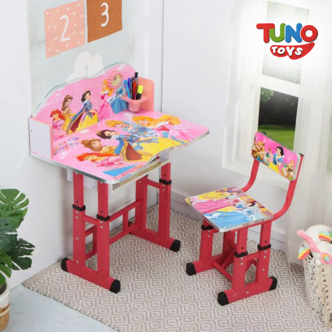 Kids study Table & Chair with Adjustable Height | Engineered Wood Study Table - Tuno Toys