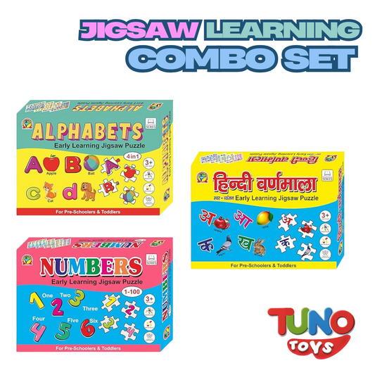 Learning Jigsaw Puzzle Combo | Number, Alphabet, Hindi Varnmala Puzzle (MIX) - Tuno Toys