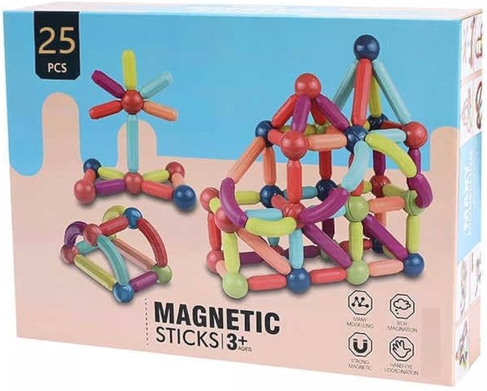 Magnetic Sticks Building Blocks Toy for Kids, Magnetic Balls and Rods Set Kids Montessori Toys Stacking Toys for Kids Age 3+ Years (25 Pcs) - Tuno Toys