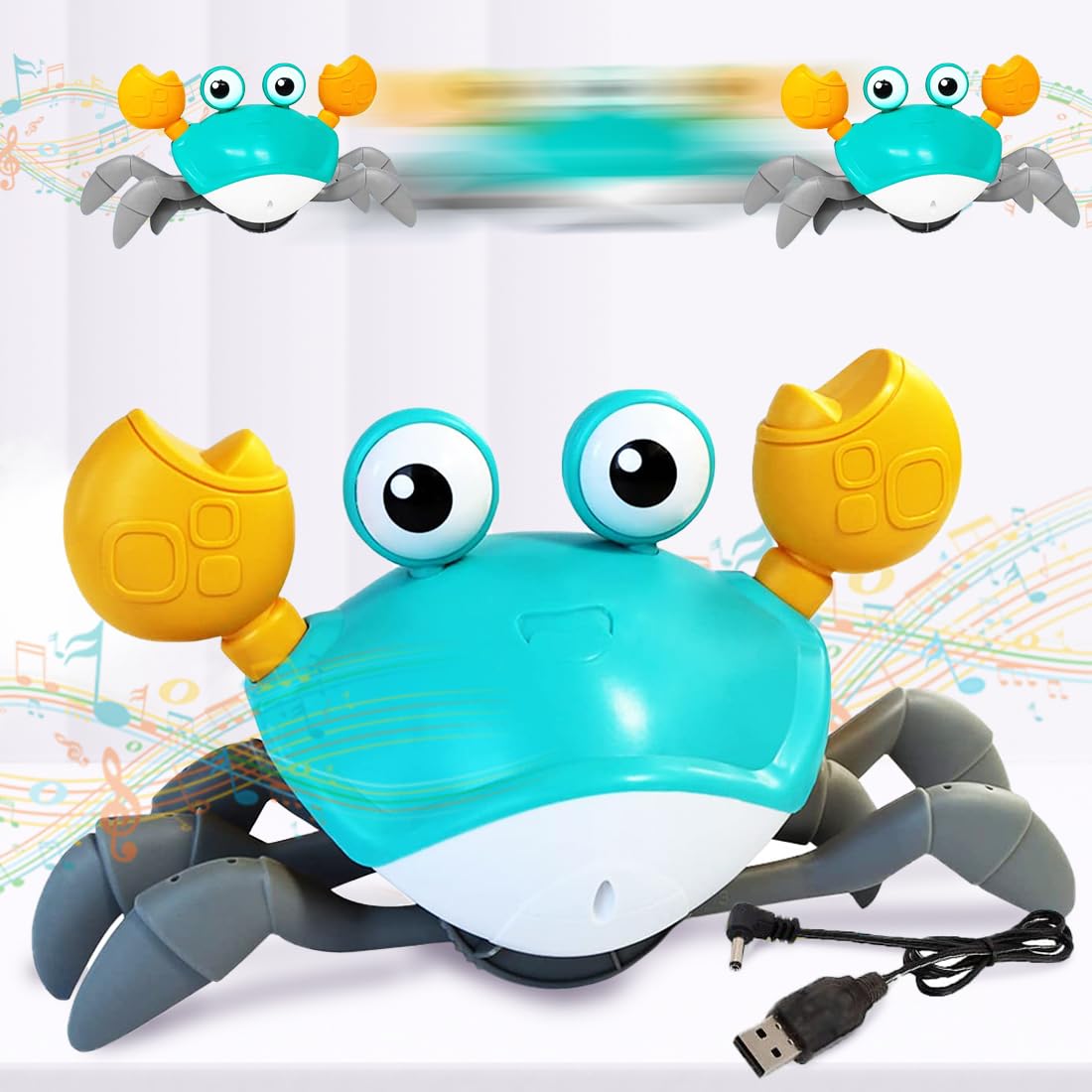 Crawling Crab Toy with Light Up, Interactive Musical Toy with Automatically Avoid Obstacles, USB Rechargeable - Tuno Toys
