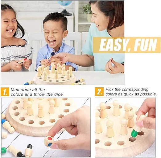 Wooden Memory Chess Board Game Educational Toys for 5 Years + Girls and Boys Memory Building Toys (Memory Chess) - Tuno Toys