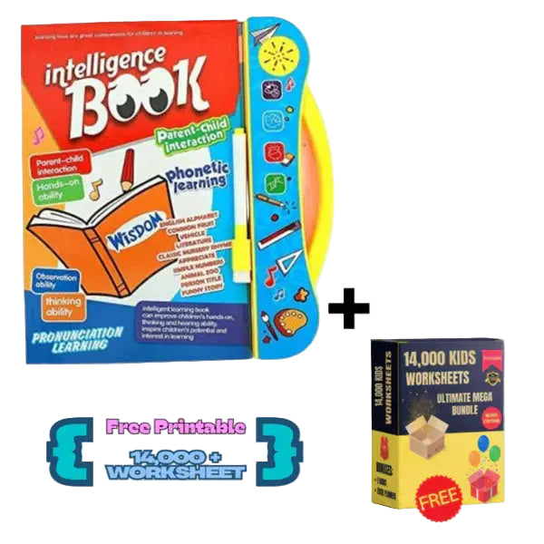 Intelligence E-Book for Kids - Advanced Educational Learning Sound Book (2+ Years) + Free 14000+ Digital Printable Worksheets PDF Tuno Toys