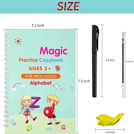 Magic Book for Kids, Sank Magic Practice Copybook, (4 Book+10 Refill+1 Pen+1 Grip)  BUY 1 GET 1 FREE  + Free 14000+ Digital Printable Worksheets PDF