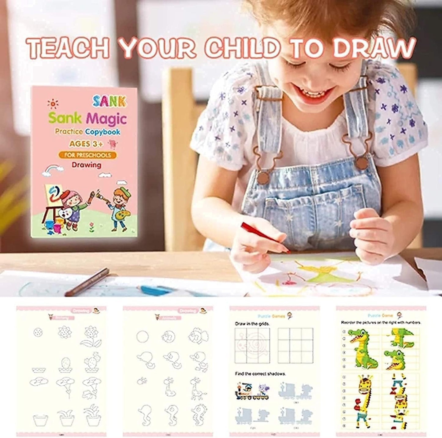 Magic Book for Kids, Sank Magic Practice Copybook, (4 Book+10 Refill+1 Pen+1 Grip)  BUY 1 GET 1 FREE  + Free 14000+ Digital Printable Worksheets PDF