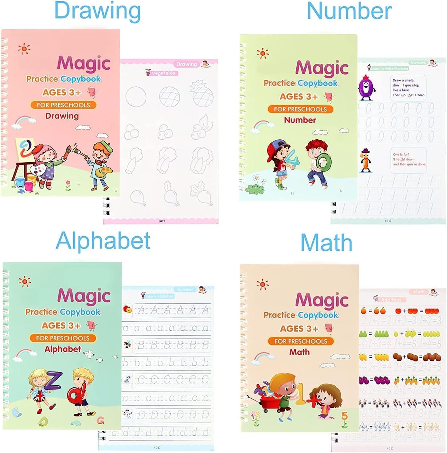 Magic Book for Kids, Sank Magic Practice Copybook, (4 Book+10 Refill+1 Pen+1 Grip)  BUY 1 GET 1 FREE  + Free 14000+ Digital Printable Worksheets PDF